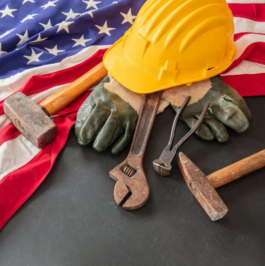 Construction Tools and American Flag for Labor Day